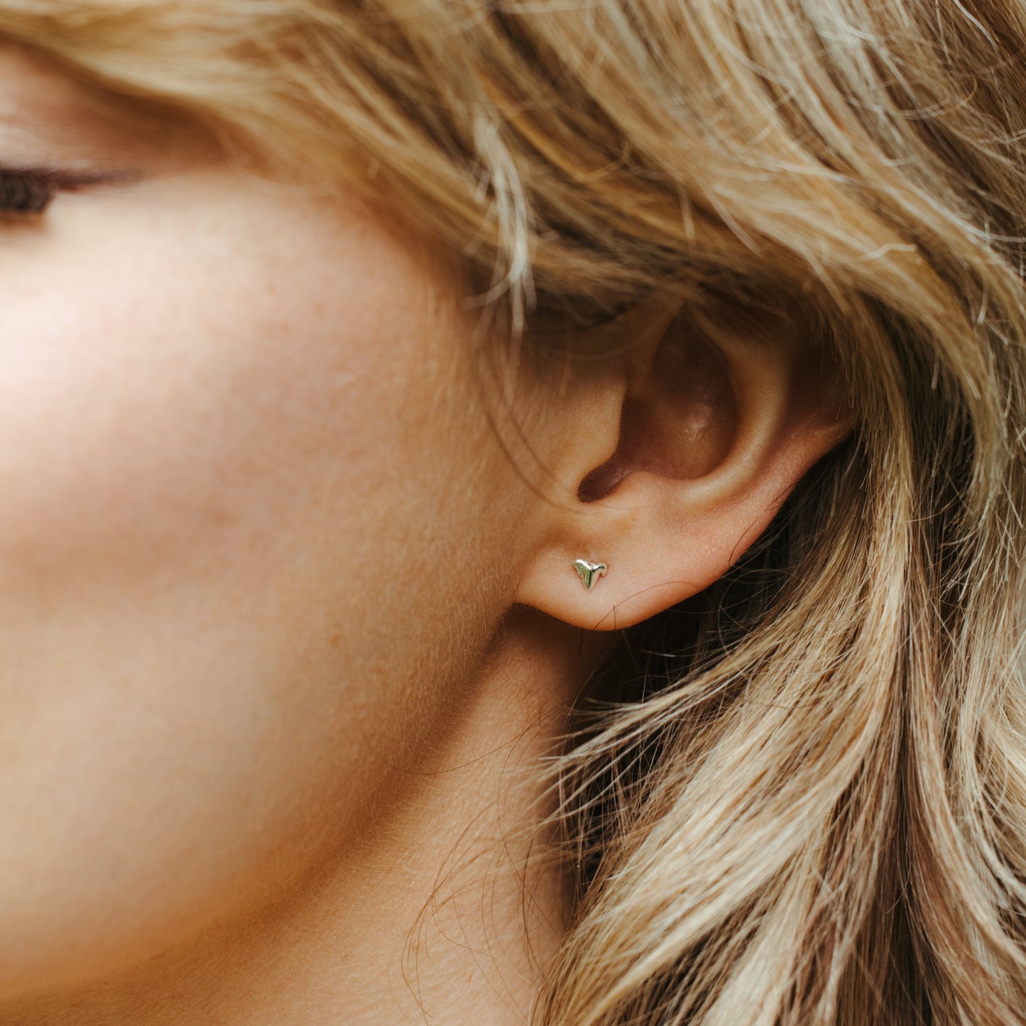 sterling silver kitten tooth earring on a person