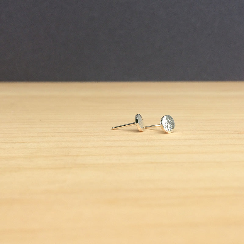 tiny hammered studs in sterling silver, brass or copper