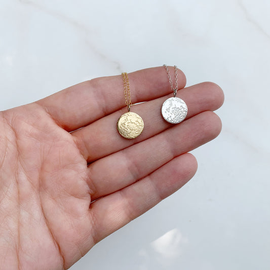 Tiny Full Moon Necklace in Sterling Silver or Gold Vermeil