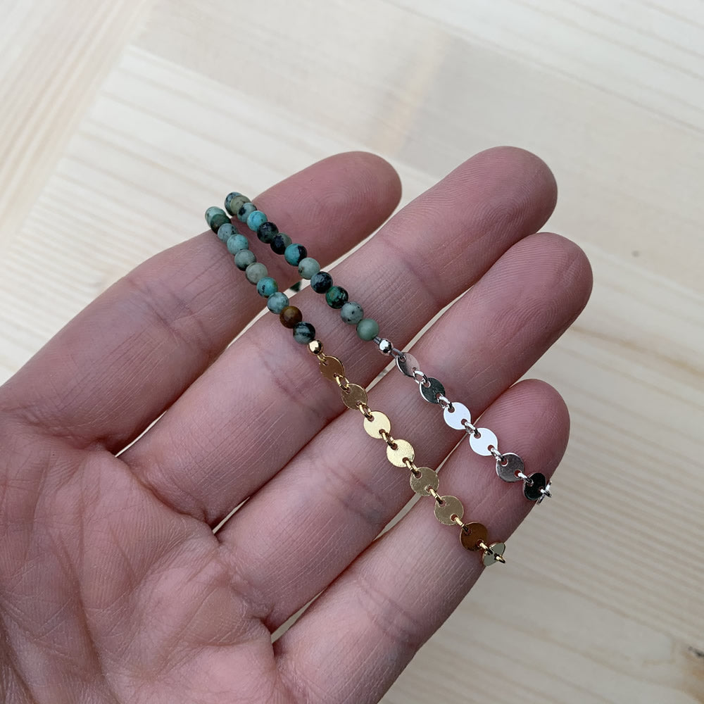 high low bracelet in African turquoise and 14k gold fill or sterling silver | beaded bracelet