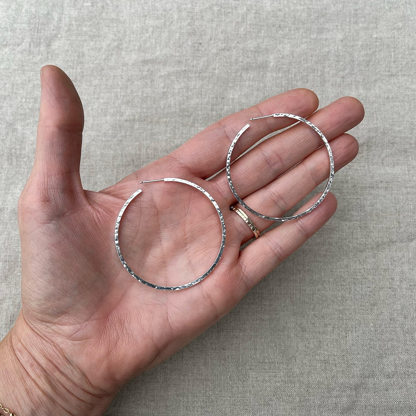 Big Hoops in Sterling Silver or 14k Gold Fill, Every Day Hoop Earrings Hammered Hoops