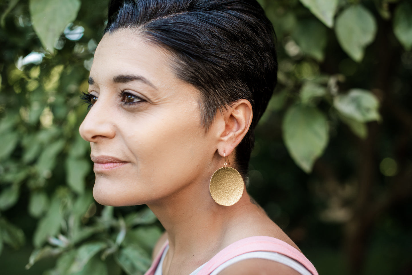 brass or copper hammered disc earrings