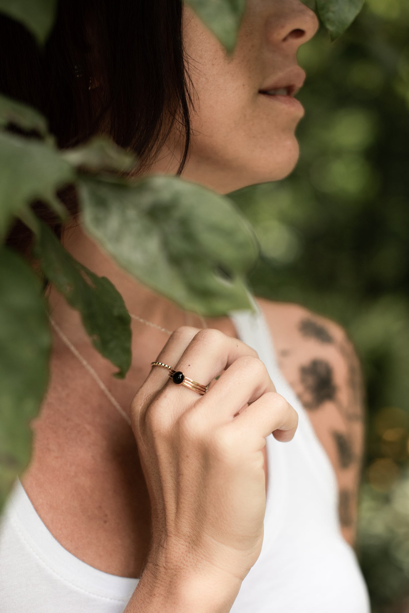 onyx stacking ring in sterling silver or 14k gold fill