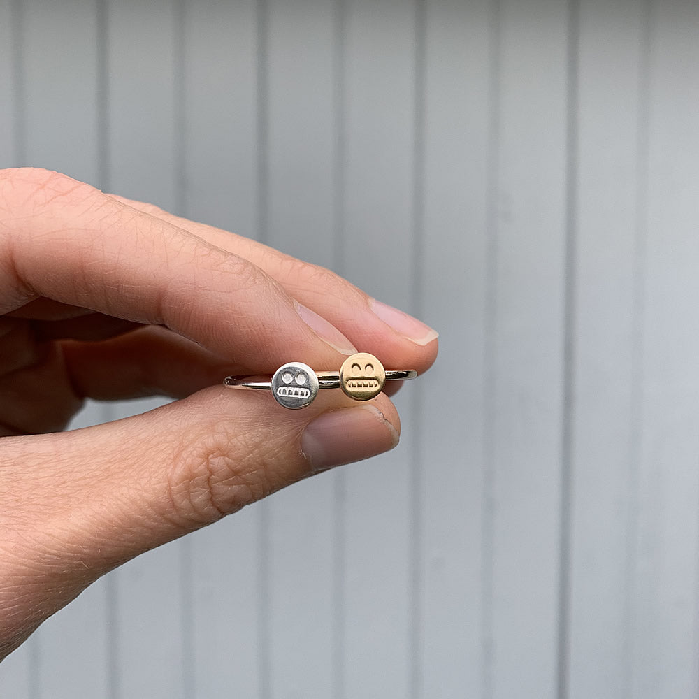 sterling silver and gold filled cringe face rings