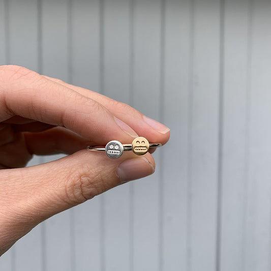 sterling silver and gold filled cringe face rings