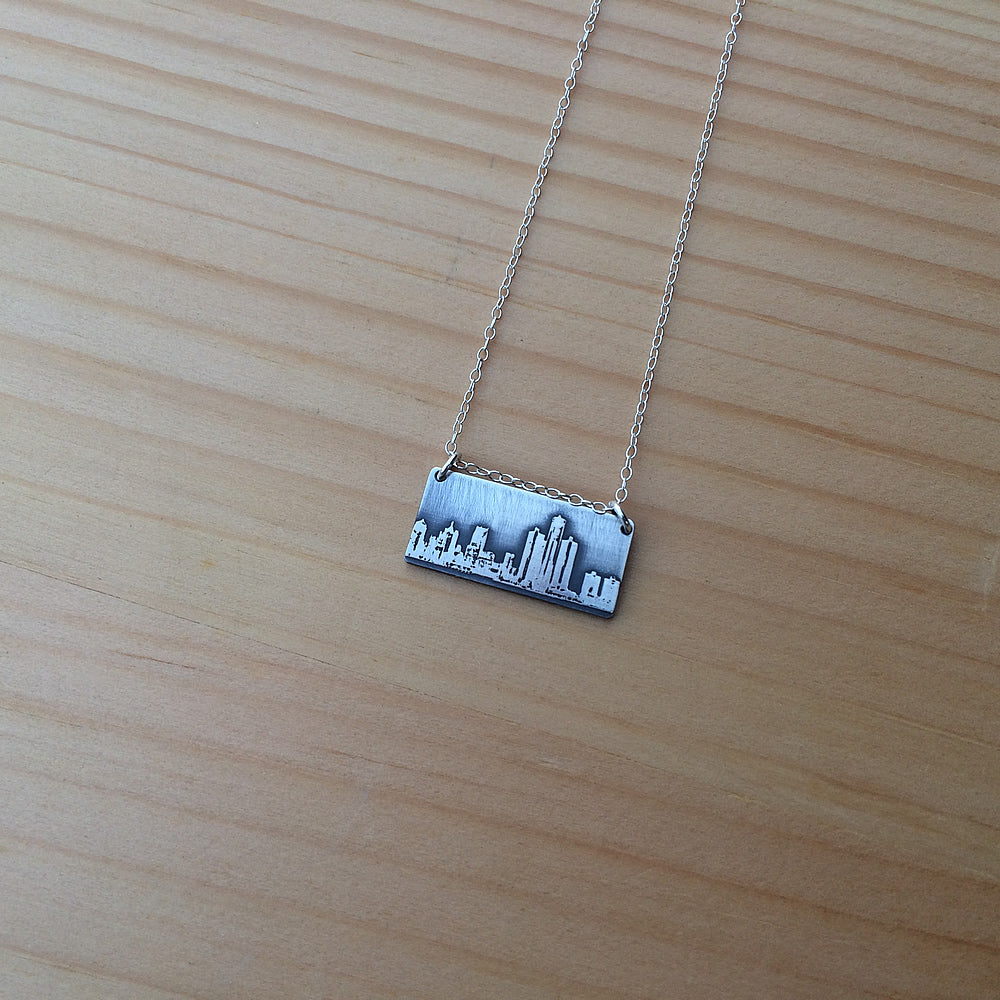 detroit skyline necklace in sterling silver