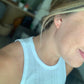 14k gold fill hoops on model