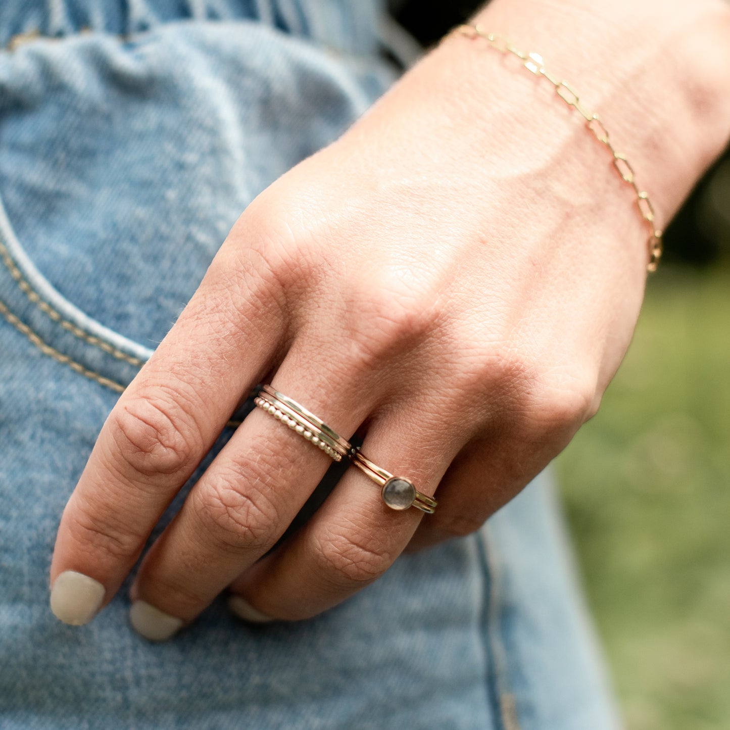 labradorite stacking ring in sterling silver or 14k gold fill