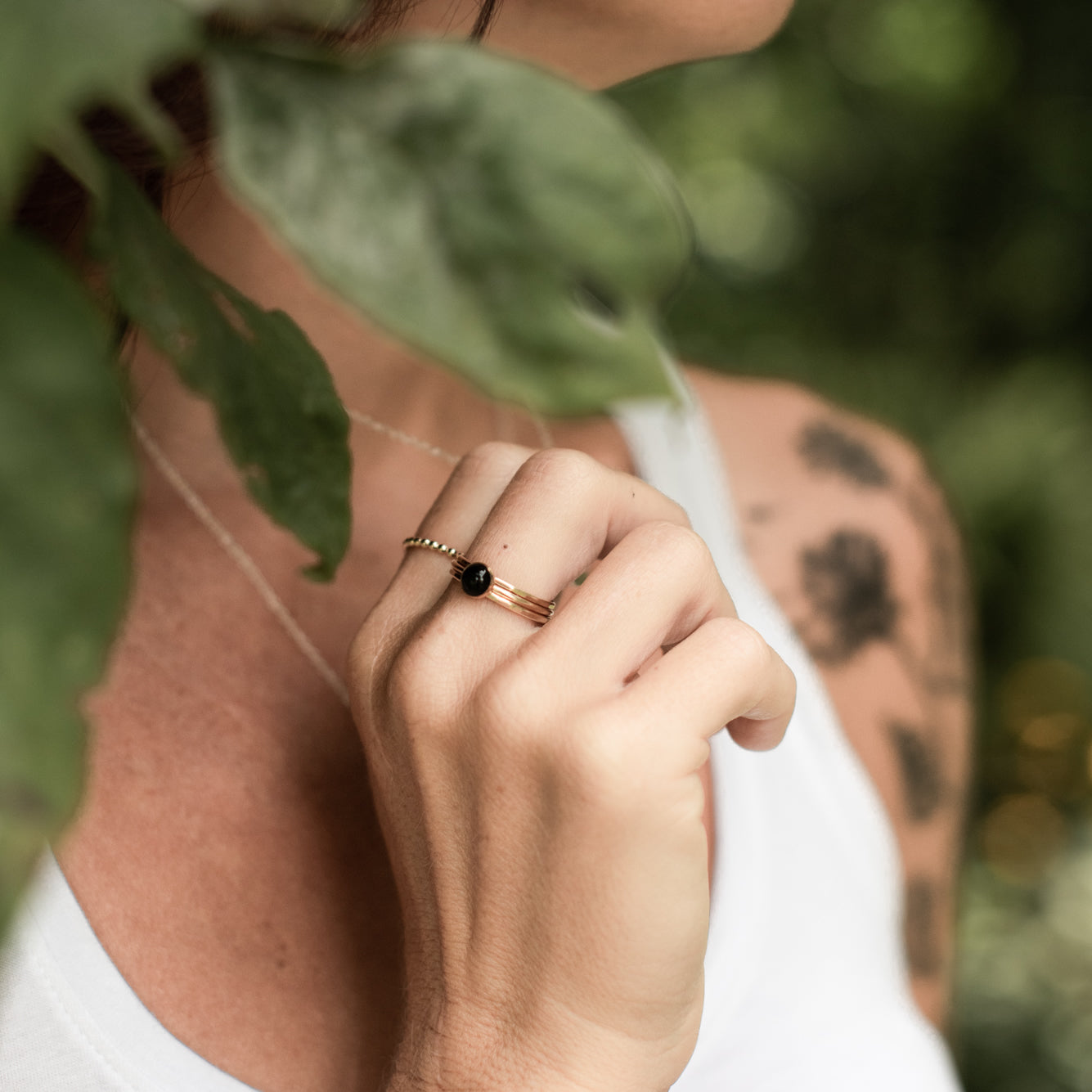 onyx stacking ring in sterling silver or 14k gold fill