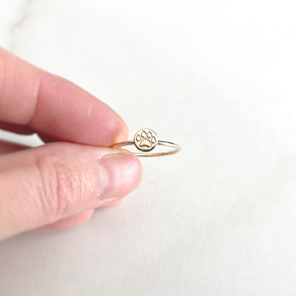 14k gold filled paw print ring with white background jaci riley jewelry