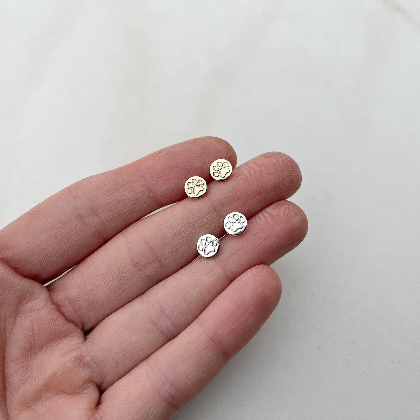 paw print studs in 14k gold fill | sterling silver