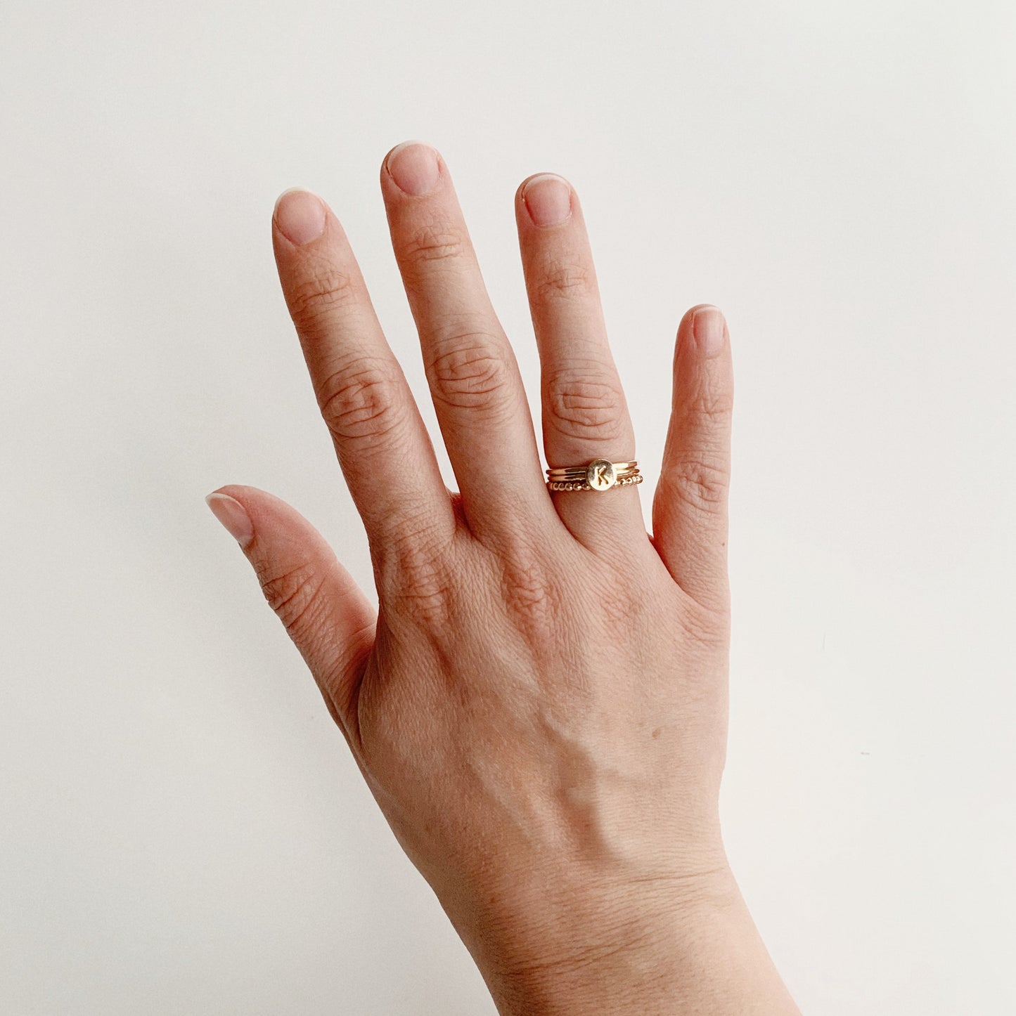 letter K ring, stacking rings in 14k gold fill