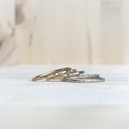 hammered gold fill and sterling silver rings