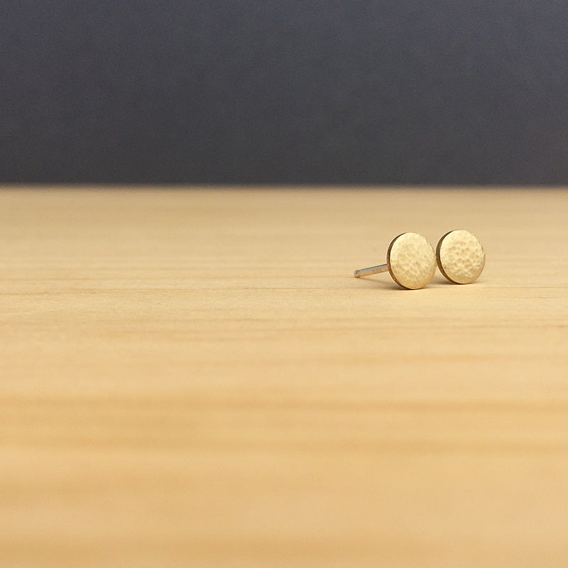 tiny hammered studs in sterling silver, brass or copper