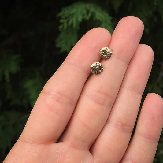 tiny hammered studs in sterling silver, brass or copper