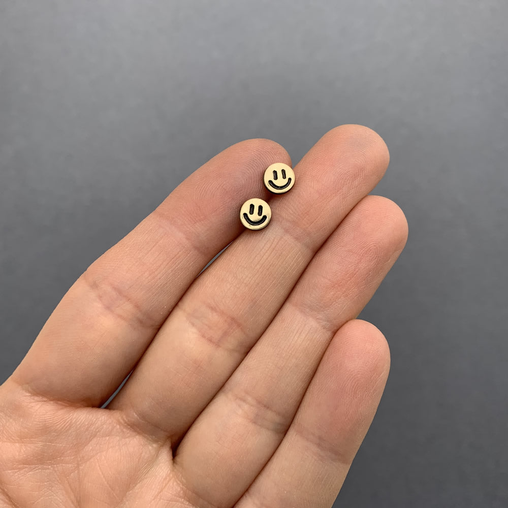 round brass smiley face earrings jaci riley jewelry