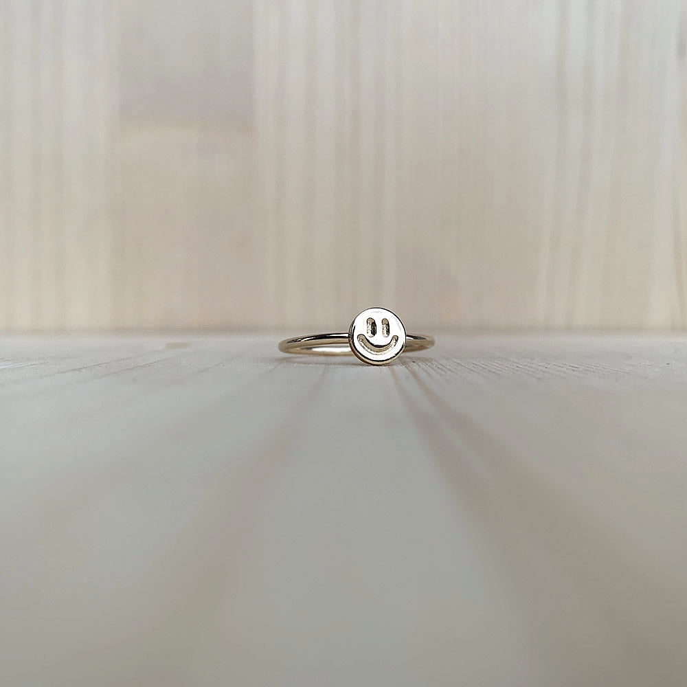 14k gold fill smiley face ring small stacking ring