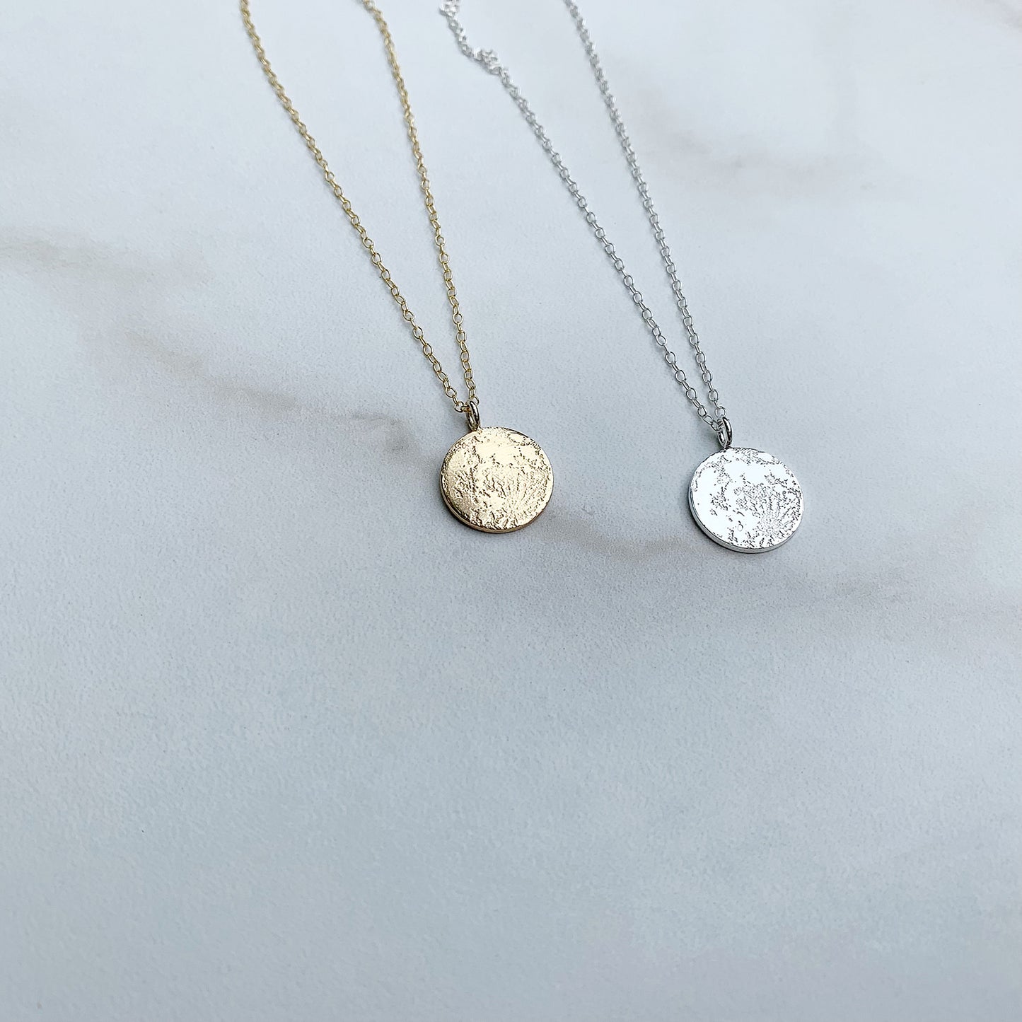 Tiny Full Moon Necklace in Sterling Silver or Gold Vermeil