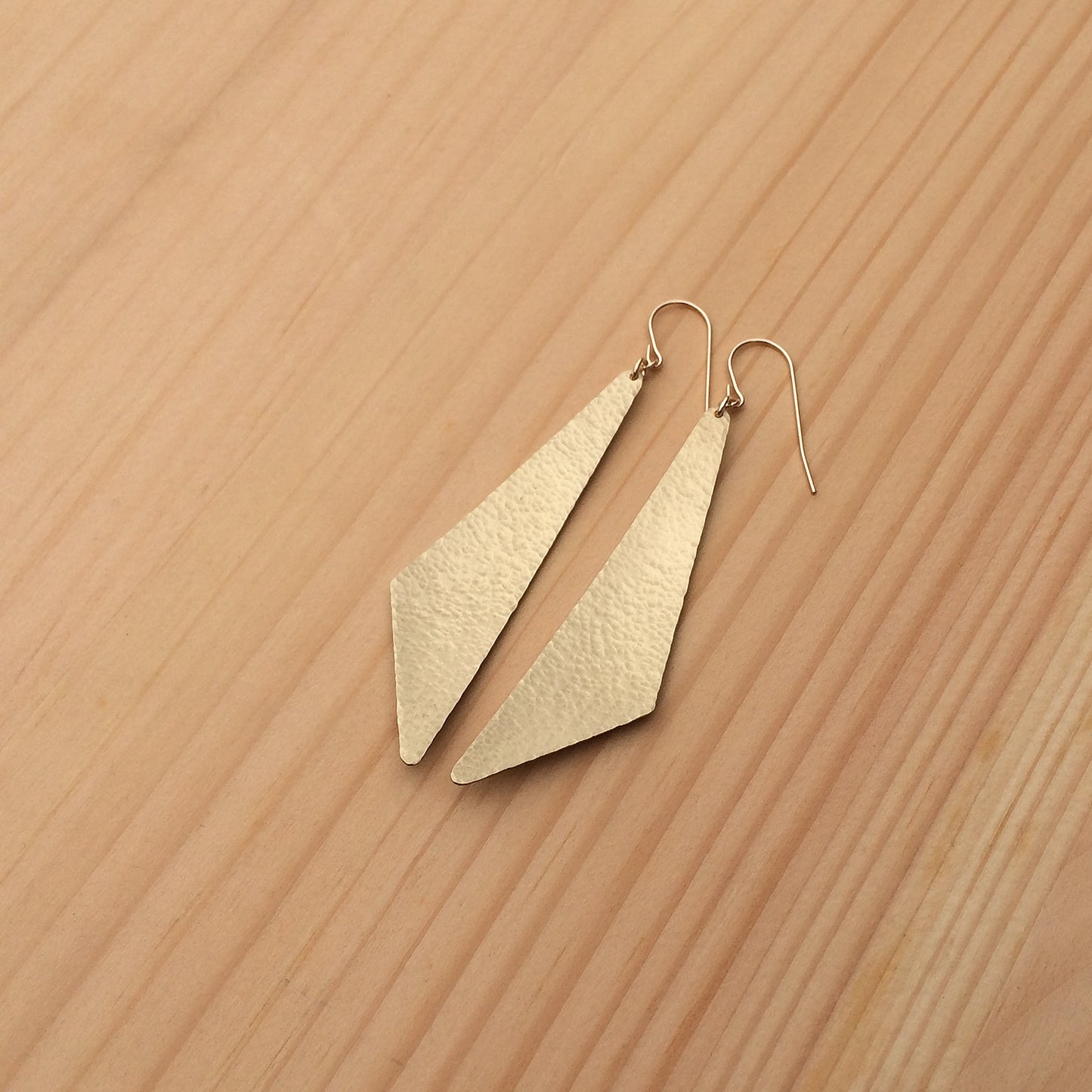 hammered triangle earrings in copper or brass