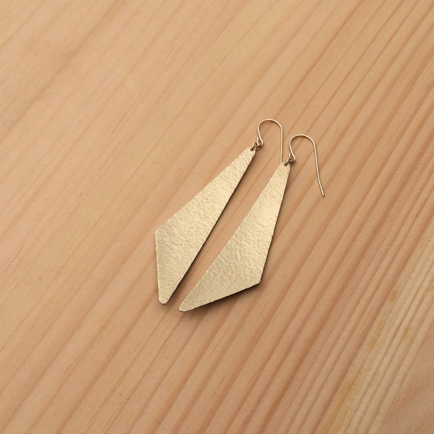hammered triangle earrings in copper or brass